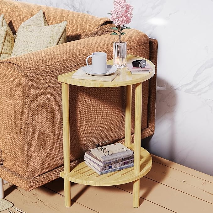 End Table, Half Moon Side Tables, Living Room Half Round 2 Tier Table by SenShu