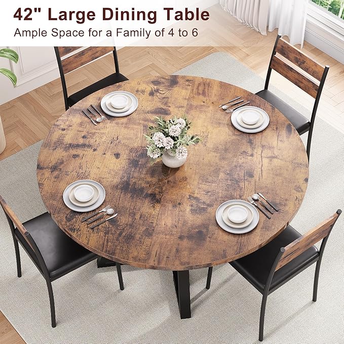 Round Dining Table for 4, Kitchen Dining Room Circle Dinner Pedestal Table - Image 7