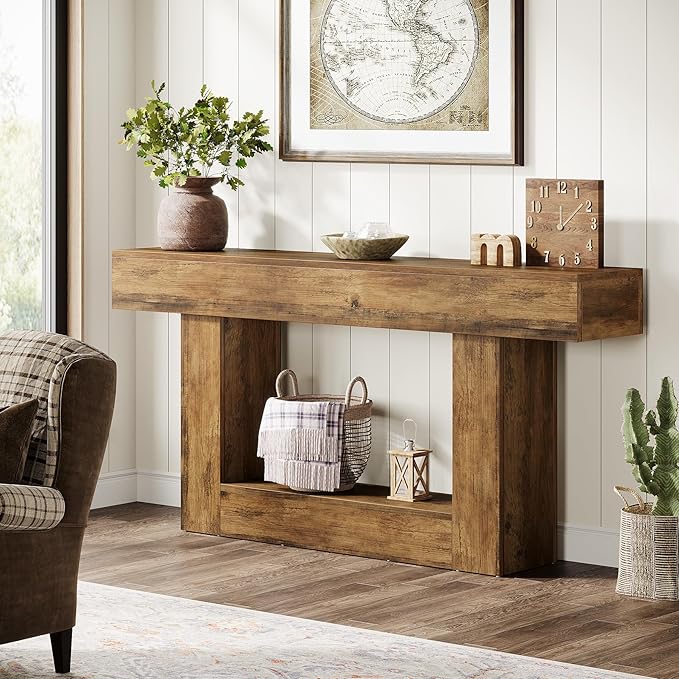 Tribesigns 63" Console Table, Farmhouse 2-Tier Entryway Table - Image 4