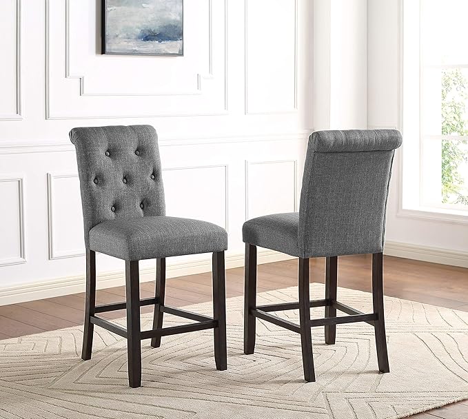 Roundhill Furniture Hendley Solid Wood Tufted Counter Height Stools by RoundhillFurniture