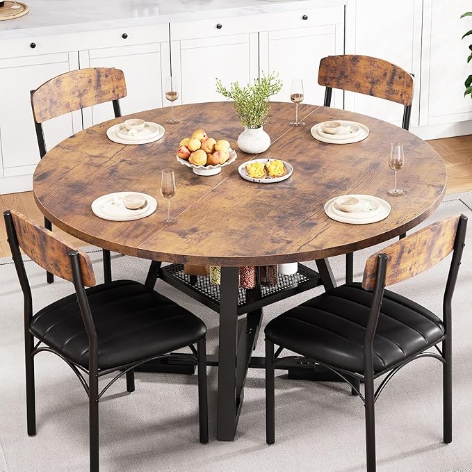 Round Dining Table Set for 4, Kitchen Table and Chairs for 4, Circle Table by JOCOEVOL