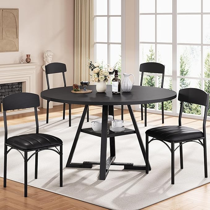 Round Dining Table Set for 4, Kitchen Table and Chairs for 4, Circle Table by JOCOEVOL