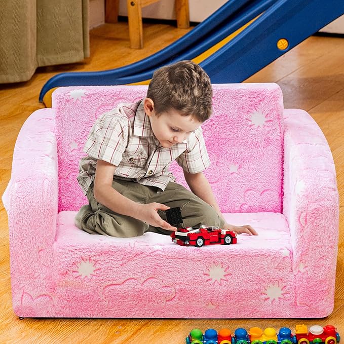 Lamerge 2-in-1 Soft Toddler Couch Fold Out, Foldable Toddler Chair, Glow in The - Image 2