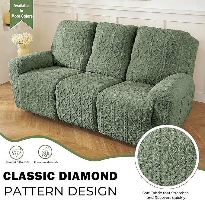 vctops 8 Pieces Geometric Jacquard Plush Recliner Sofa Covers Soft Fuzzy Fluffy - Image 3
