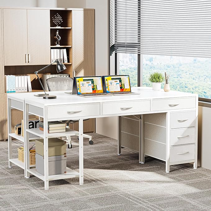 Huuger Computer Desk with 6 Drawers, 54 Inch Office Desk with Shelves, - Image 7