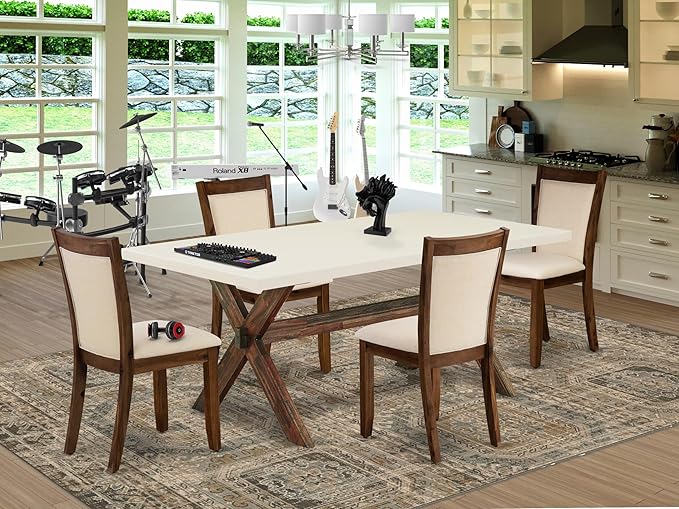 East West Furniture X727MZN32-5 5 Piece Dining Room Furniture Set Includes a - Image 2