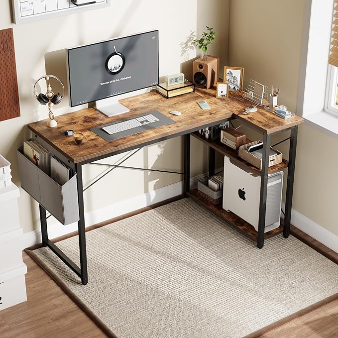 L Shaped Computer Desk with Reversible Shelves, 47 Inch Small Corner Desk with - Image 2