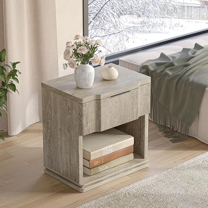Night Stand with Charging Station, Wooden Mid Century Modern Nightstand with - Image 7