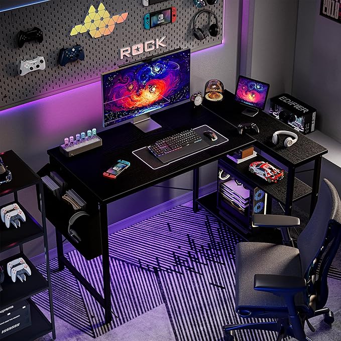 L Shaped Computer Desk with Reversible Shelves, 47 Inch Small Corner Desk with - Image 5