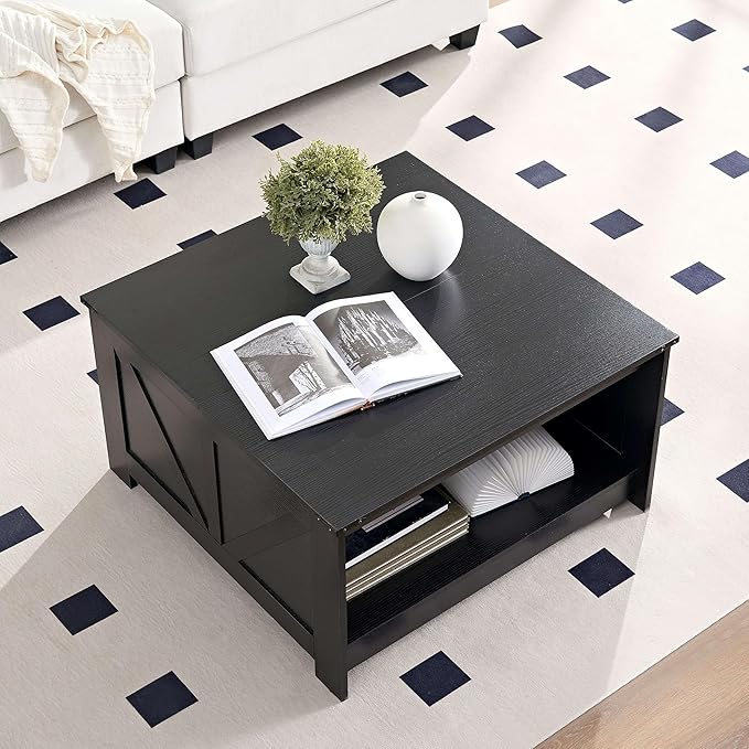 Farmhouse Coffee Table for Living Room, Wood Square Coffee Tables, 31.5" W x - Image 3