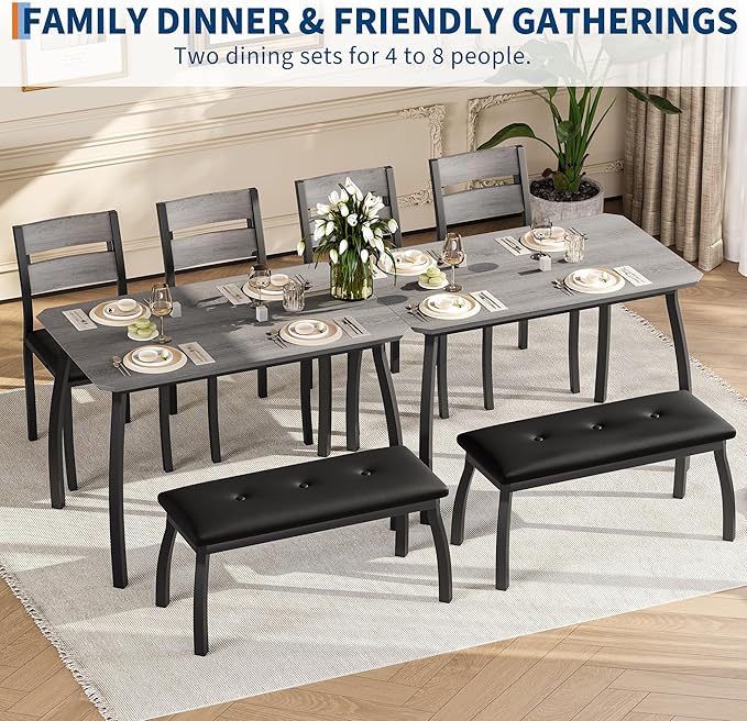 Dining Table Set for 4, Wooden Kitchen Table - Image 6