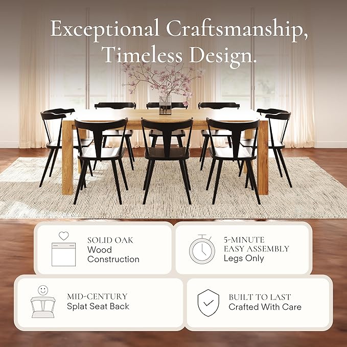 POLY & BARK Mid Century Modern Enzo Black Dining Chair – Solid Oak Wood Splat - Image 5