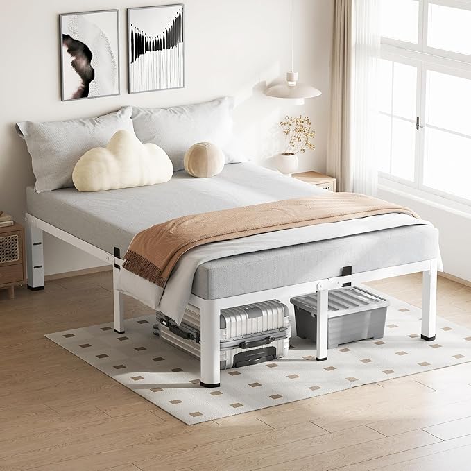 18 Inch King Size White Bed Frame, 3500Lbs Heavy Duty Metal Platform - Image 8