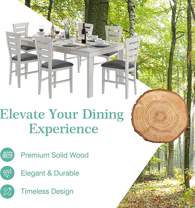 6-Piece Solid Wood Dining Table Set - Image 4