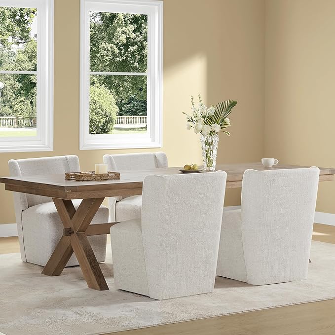 Upholstered Dining Chair with Casters Wingback Modern Side Armless Deskchair - Image 5