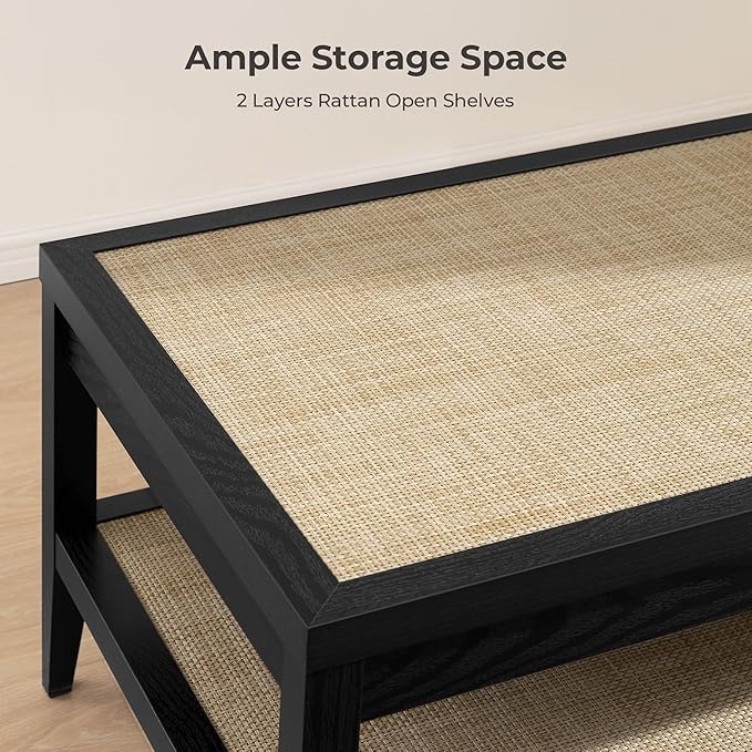 SICOTAS Rectangle Coffee Table for Living Room, Farmhouse Boho Center Table - Image 4