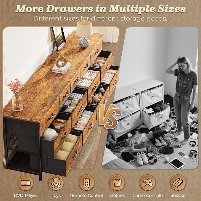 Huuger 70 Inch Dresser for Bedroom, TV Stand for 65, 80 Inch TV, 13 Fabric - Image 7