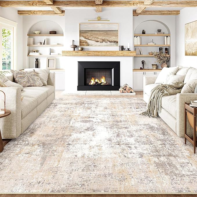 9x12 Washable Area Rug Beige Grey Neutral Abstract Living Room Bedroom Large - Image 4