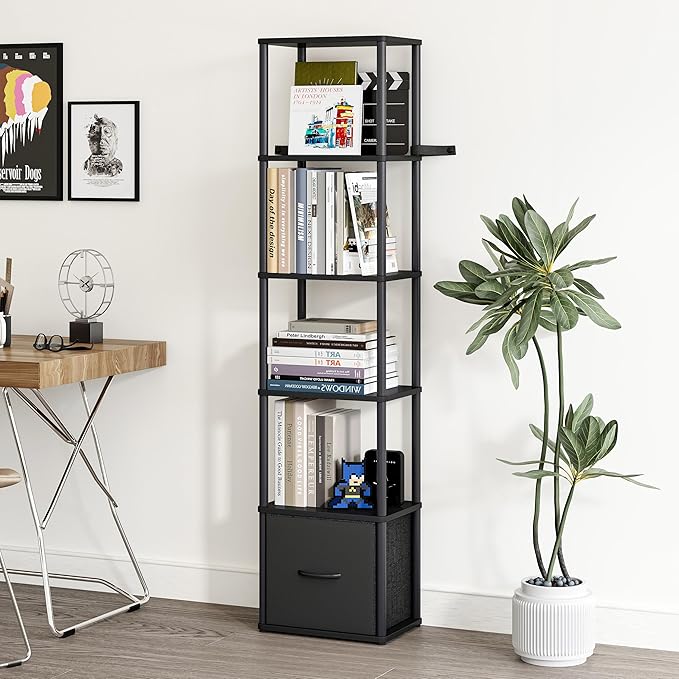 6-Tier Bookshelf with Drawer, Narrow Bookshelves Organizer, Floor Standing - Image 6