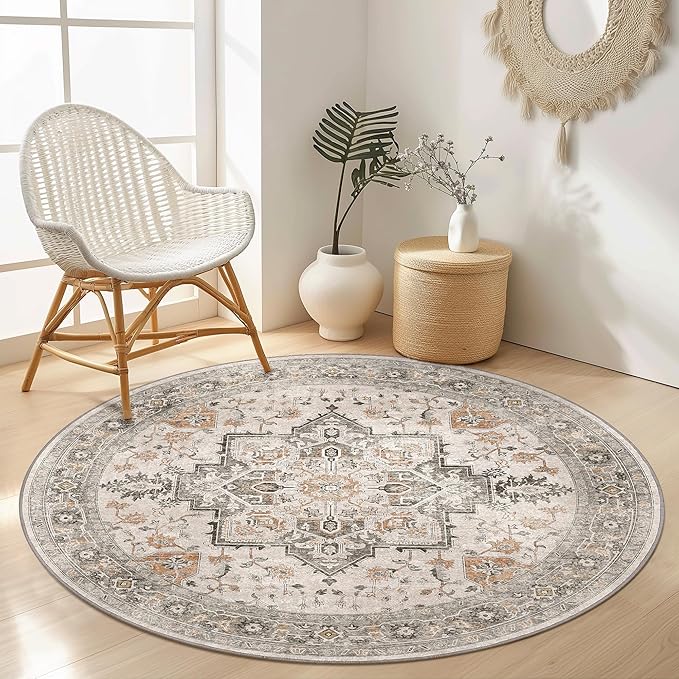 GENIMO 4FT Round Area Rugs for Living Room, Circle Rugs Machine Washable Low by GENIMO