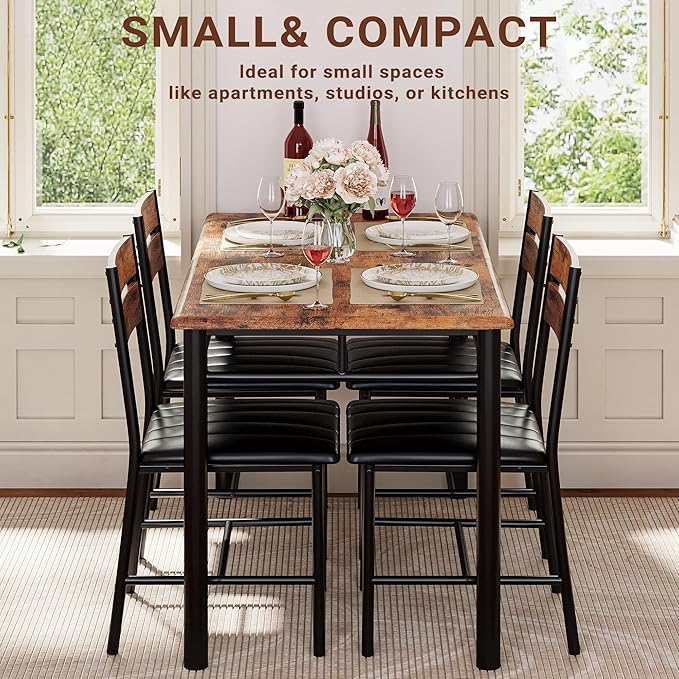 IRONCK Dining Table Set for 4, Wood Kitchen Table - Image 4