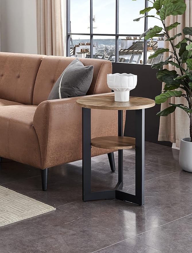 LEEMTORIG Round Side Table, 2-Tier High End Table Nightstand - Image 7