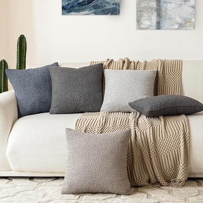 Foindtower Pack of 2 Textured Boucle Throw Pillow Covers Accent Solid - Image 7