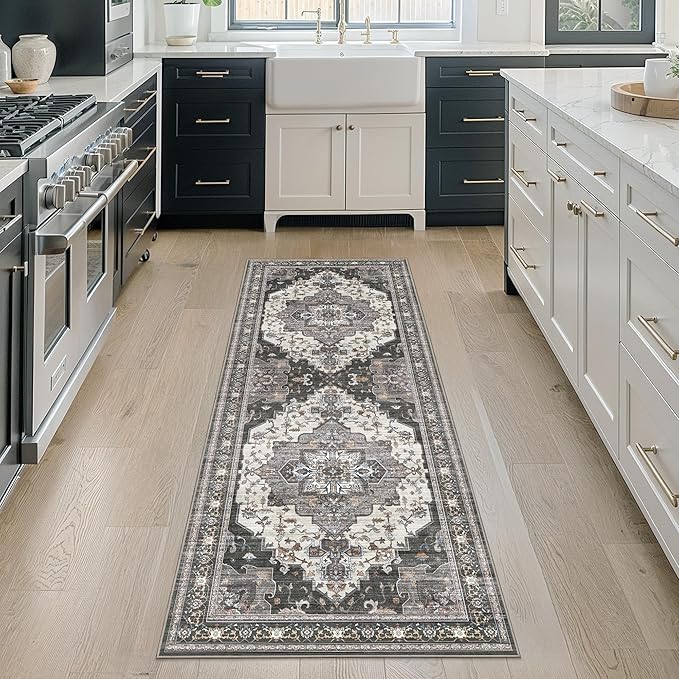GENIMO 3X7 Hallway Runner Rug, Machine Washable Non Slip Vintage Floral - Image 3