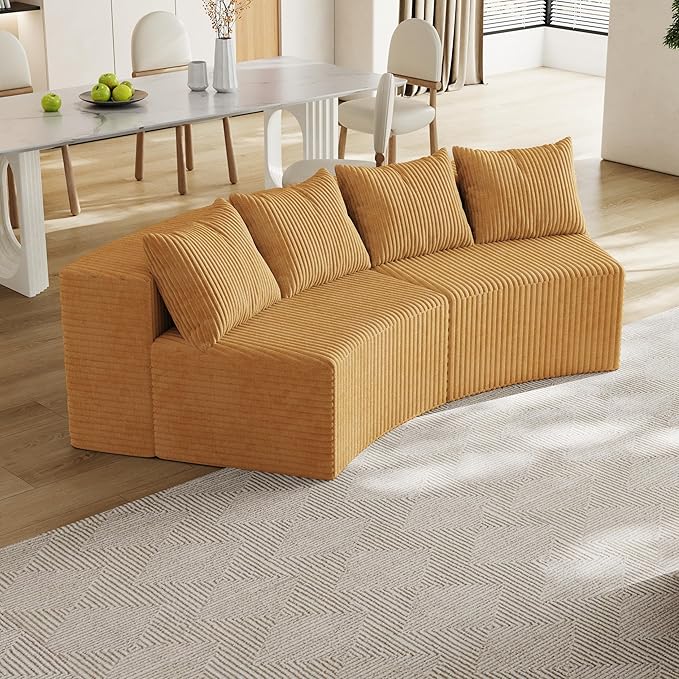 KEIKI Corduroy Curved Sectional Sofa, 2 Seater Symmetrical Modular Semi by Unknown