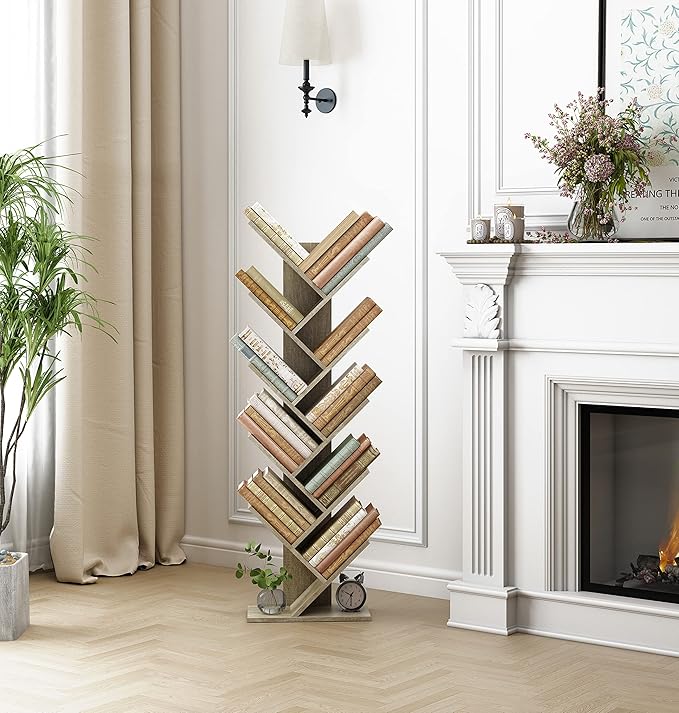 Hoctieon 10 Tier Tree Bookshelf, 10 Shelf Bookcase, Free Standing Tree Bookcase - Image 7