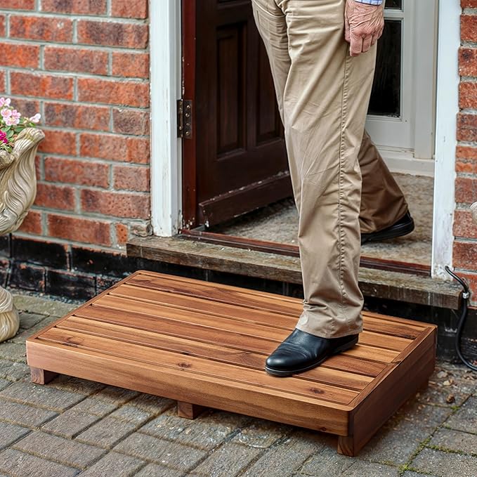 TINAMO 3.5" One Step Stool for Elderly, Acacia Wood High Riser Step Stool for by TINAMO