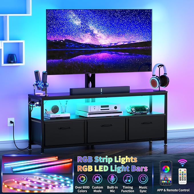 JUSTOGO TV Stand with Mount and Power Outlet, TV Stand Mount with Storage - Image 3