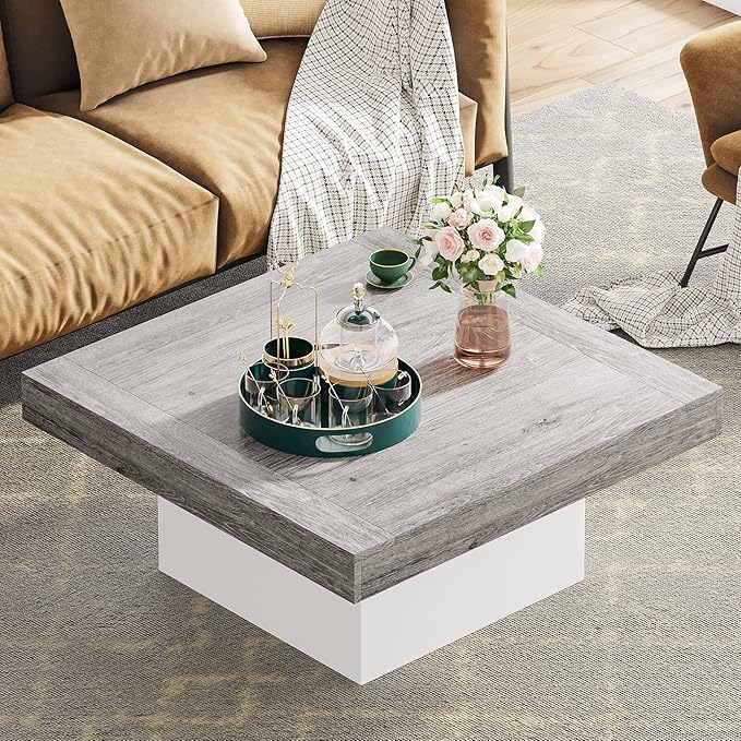 Tribesigns Coffee Table Square LED Center Table Engineered Wood Low Coffee - Image 4