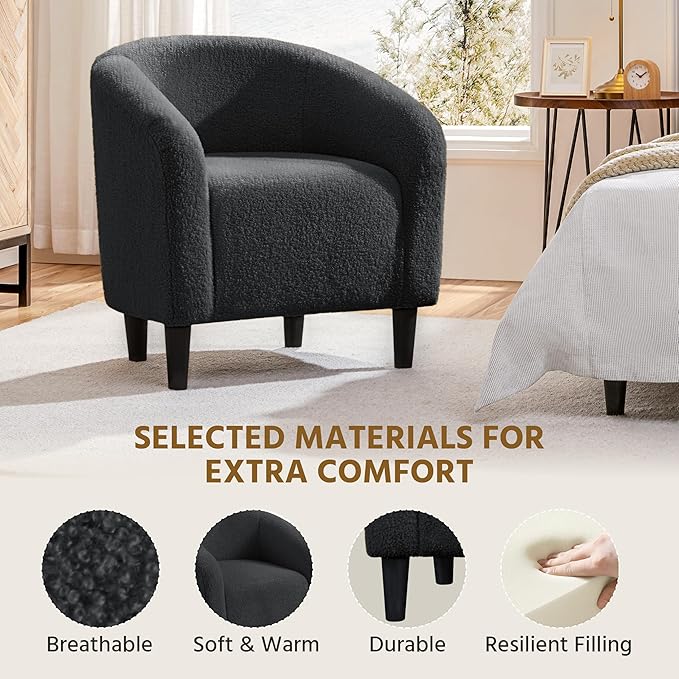 Yaheetech Accent Barrel Chair, Boucle Fabric Club Chair, Furry Sherpa Elegant - Image 8