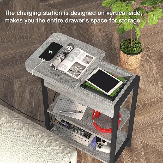 LIDYUK End Table with Charging Station, Nightstands Set of 2 - Image 4