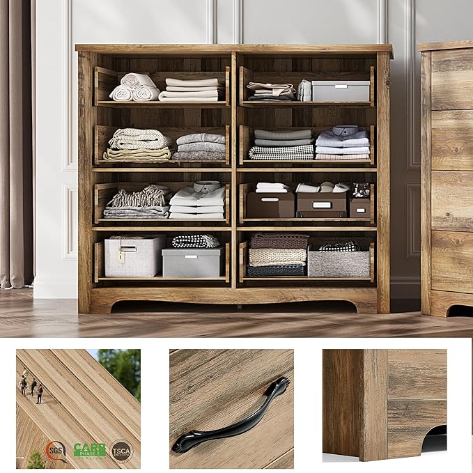 LINSY HOME 8 Drawers Dresser for Bedroom, Living Room, Rustic Brown - Image 6