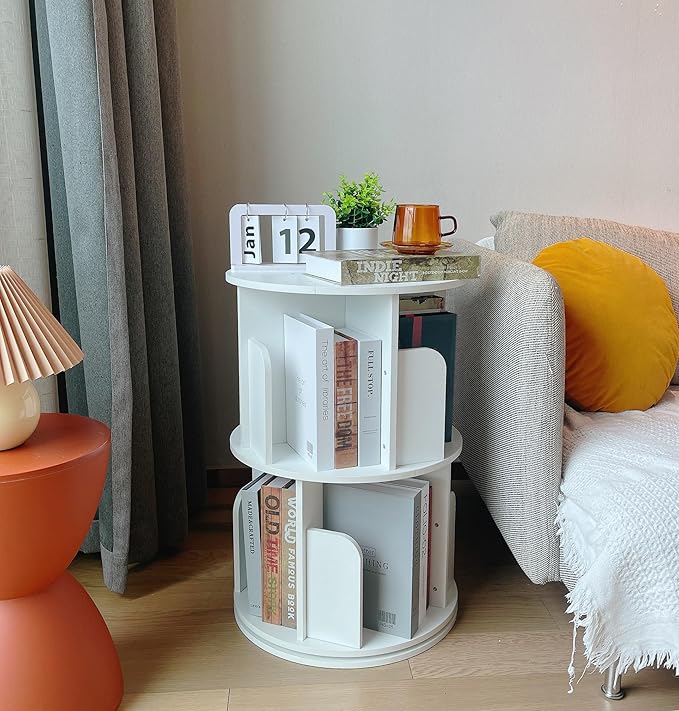 Heehee Wooden Rotating Bookshelf 360 Display Floor Standing Bookcase Storage - Image 4