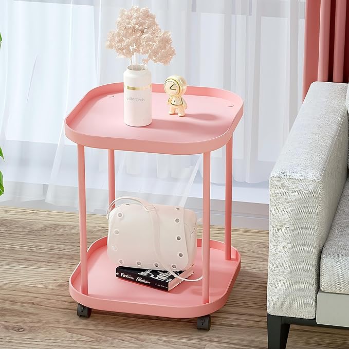 Side Table with Wheels, End Table Living Room Plastic Mobile Sofa Side Table - Image 4