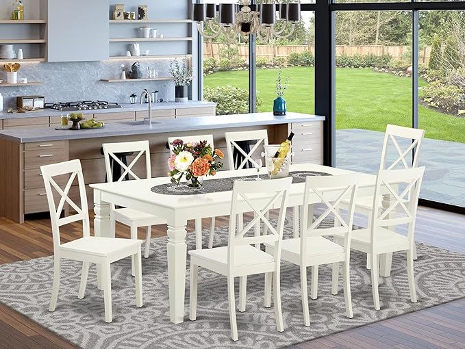 East West Furniture LGBO9-LWH-W 9 Piece Kitchen Table & Chairs Set Includes a - Image 2