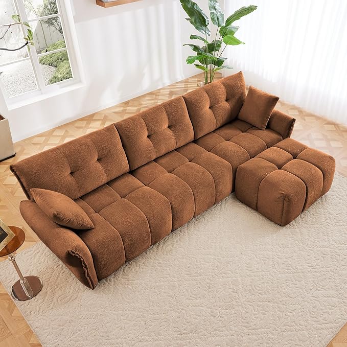 Modern Chenille Fabric 3-Seat Sofa w/Ottoman+2 Pillows, Premium Upholstery - Image 3