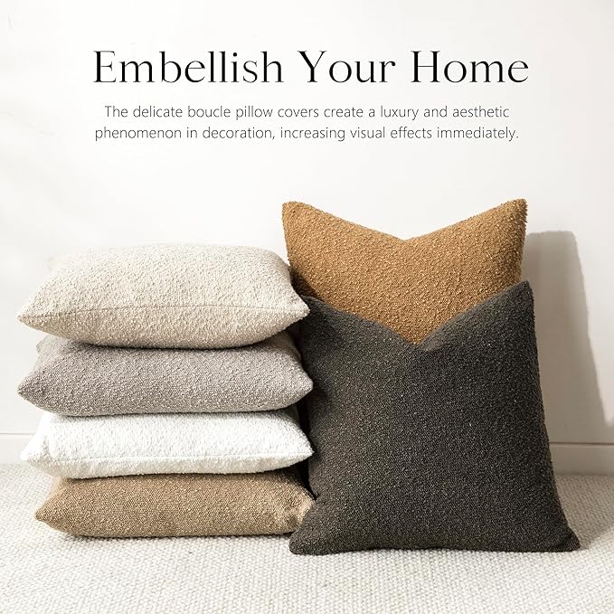 Foindtower Pack of 2 Textured Boucle Throw Pillow Covers Accent Solid - Image 6