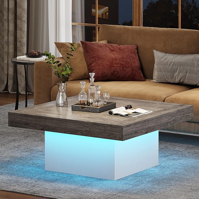 Tribesigns Coffee Table Square LED Center Table Engineered Wood Low Coffee by Tribesigns
