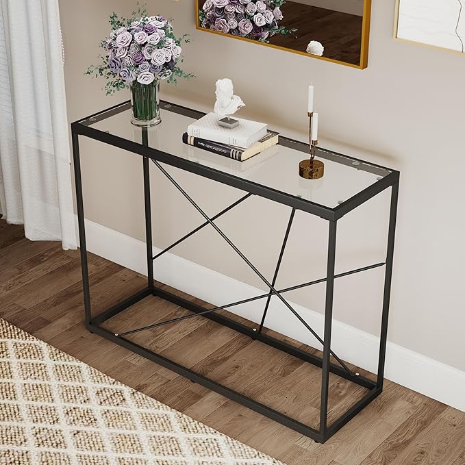 OIOG Glass Console Table for Entryway, Modern Sofa Table - Image 5