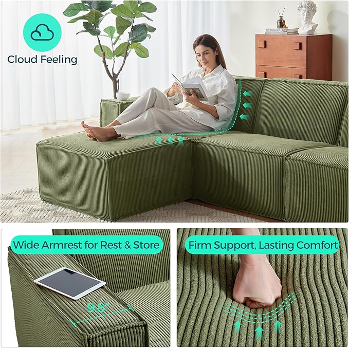 LINSY HOME Modular Sectional Sofa, Corduroy Sectional Cloud Couches - Image 5