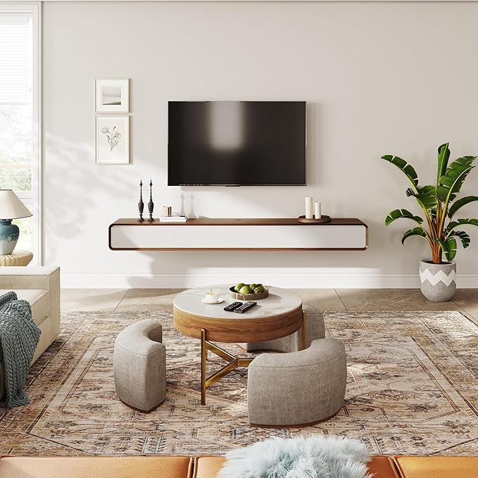 POVISON Fully-Assembled Minimalist Floating TV Stand, Modern Wall-Mounted - Image 3