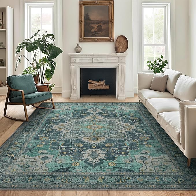 GENIMO 8x10 Area Rugs for Living Room, Machine Washable Non Slip Vintage Rugs by GENIMO