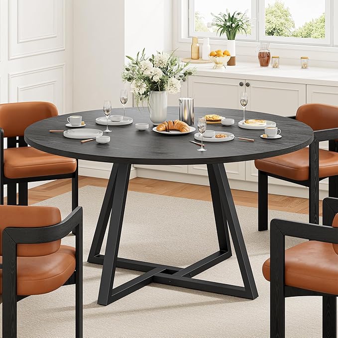IRONCK 51" Round Dining Table for 6, Wood Kitchen Table by IRONCK