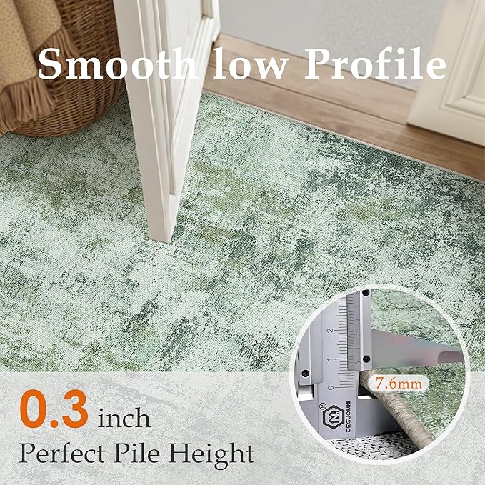 5x7 Washable Area Rug Dark Green Modern Neutral Abstract Living Room Bedroom - Image 7