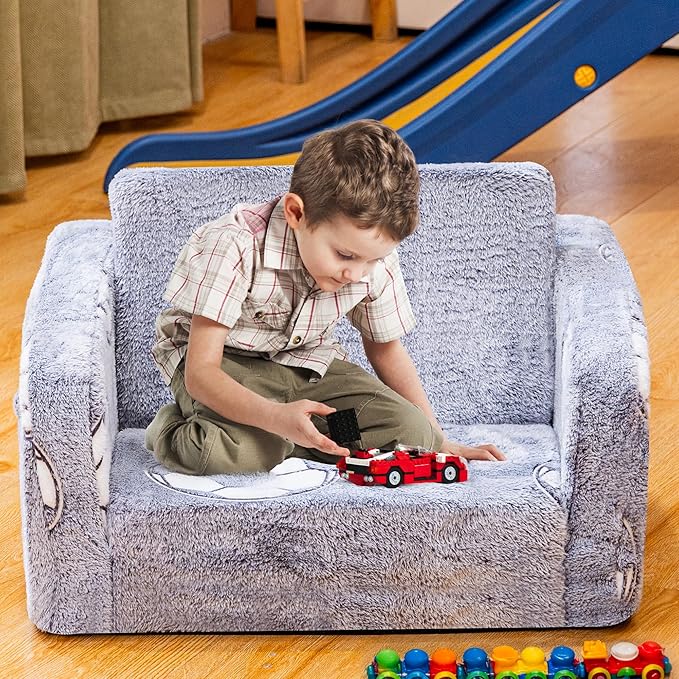Lamerge 2-in-1 Soft Toddler Couch Fold Out, Foldable Toddler Chair, Glow in The - Image 2