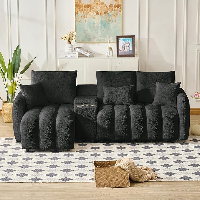 92-Inch Teddy Boucle Tufted Sofa Couch - Image 3